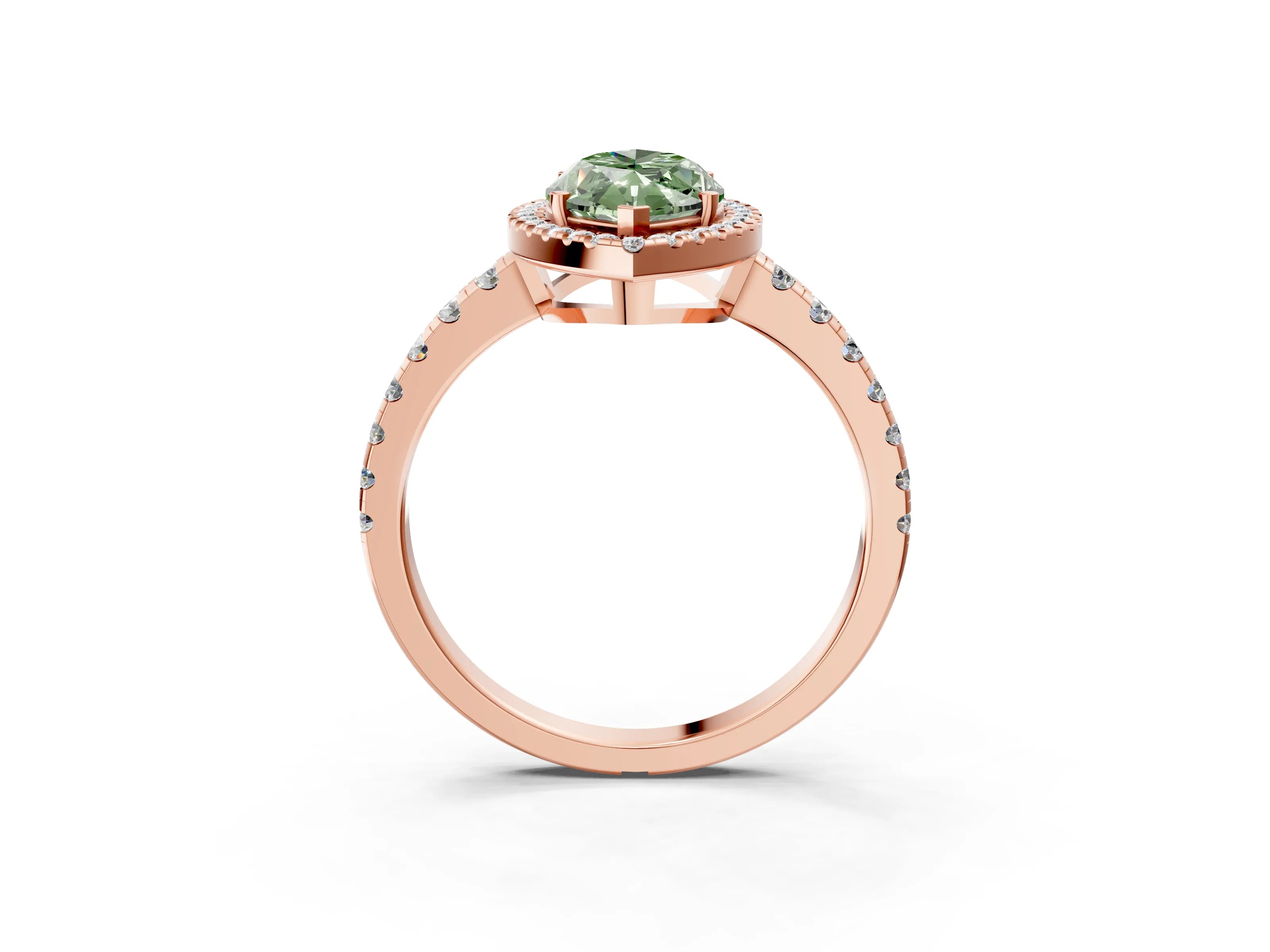 Rose gold Fancy Green Marquise Cut Diamond Halo Ring with Pavé Band and Four-Prong Setting_3