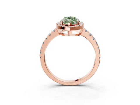 Rose gold Fancy Green Marquise Cut Diamond Halo Ring with Pavé Band and Four-Prong Setting_3