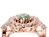Rose gold Fancy Green Marquise Cut Diamond Halo Ring with Pavé Band and Four-Prong Setting_45