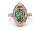 Rose gold Fancy Green Marquise Cut Diamond Halo Ring with Pavé Band and Prong Setting