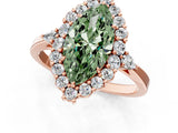 Rose gold Fancy Green Marquise Cut Diamond Halo Ring with Pear Side Stones and Prong Setting_78