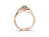 Rose gold Fancy Green Marquise Cut Diamond Halo Ring with Pear Side Stones and Prong Setting_80