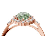 Rose gold Fancy Green Marquise Cut Diamond Halo Ring with Pear Side Stones and Prong Setting_81