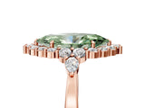 Rose gold Fancy Green Marquise Cut Diamond Halo Ring with Pear Side Stones and Prong Setting_82
