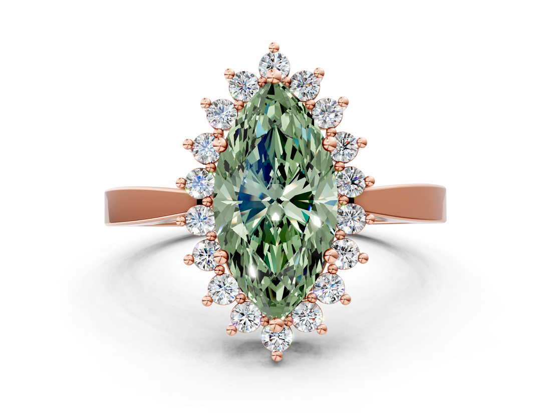 Rose gold Fancy Green Marquise  Cut Diamond Halo Ring with Round Brilliant Halo and Solitaire Band_104