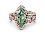 Rose gold Fancy Green Marquise Cut Diamond Halo Ring with Round Split Shank and Prong Setting_36