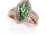 Rose gold Fancy Green Marquise Cut Diamond Halo Ring with Round Split Shank and Prong Setting_37