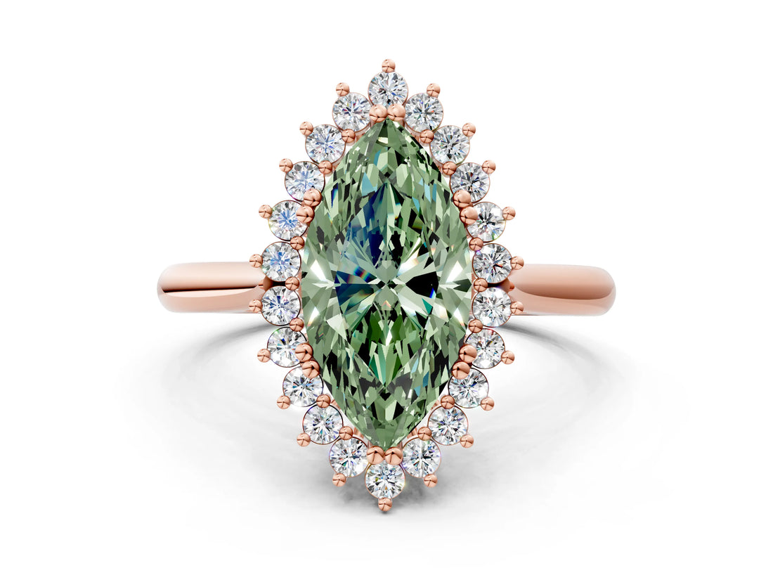 Rose gold Fancy Green Marquise  Cut Diamond Halo Ring with Solitaire Band and Prong Setting_52