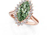Rose gold Fancy Green Marquise  Cut Diamond Halo Ring with Solitaire Band and Prong Setting_53
