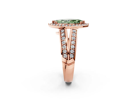 Rose gold Fancy Green Marquise Cut Diamond Halo Ring with Split Shank Pavé Band and Four-Prong Setting_2