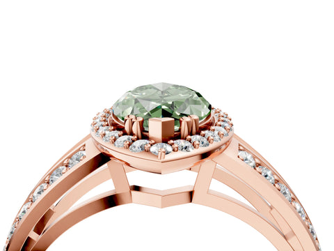 Rose gold Fancy Green Marquise Cut Diamond Halo Ring with Split Shank Pavé Band and Four-Prong Setting_4
