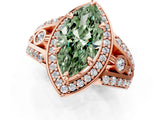Rose gold Fancy Green Marquise Cut Diamond Halo Ring with Split Shank and Bezel Accents and Four-Prong Setting_1