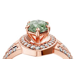 Rose gold Fancy Green Marquise Cut Diamond Halo Ring with Split Shank and Bezel Accents and Four-Prong Setting_4