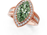 Rose gold Fancy Green Marquise Cut Diamond Halo Ring with Split Shank and Bezel Accents and Prong Setting_1