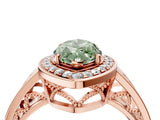 Rose gold Fancy Green Marquise Cut Diamond Halo Ring with Split Shank and Bezel Accents and Prong Setting_4