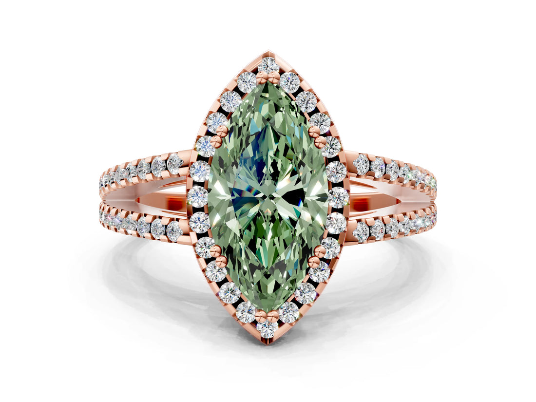 Rose gold Fancy Green Marquise Cut Diamond Halo Split Shank Engagement Ring_60