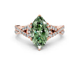 Rose gold Fancy Green Marquise Cut Diamond  Halo Twist Band Solitaire Prong Setting Ring_12