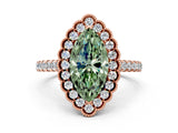 Rose gold Fancy Green Marquise  Cut Diamond Milgrain Floral Halo Engagement Ring with Pavé Band_15