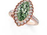 Rose gold Fancy Green Marquise  Cut Diamond Milgrain Floral Halo Engagement Ring with Pavé Band_16