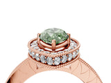 Rose gold Fancy Green Marquise Cut Diamond Milgrain Halo Engagement Ring with Round Pavé Band and Prong Setting_16