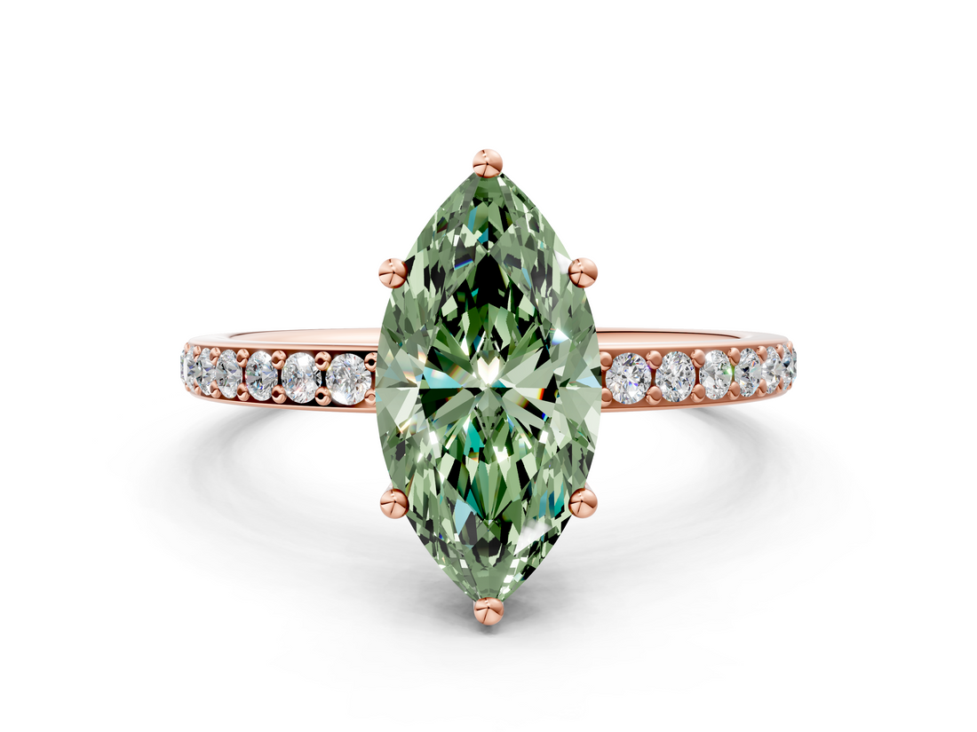 Rose gold Fancy Green Marquise  Cut Diamond Pavé Band Ring with Four-Prong Setting_24