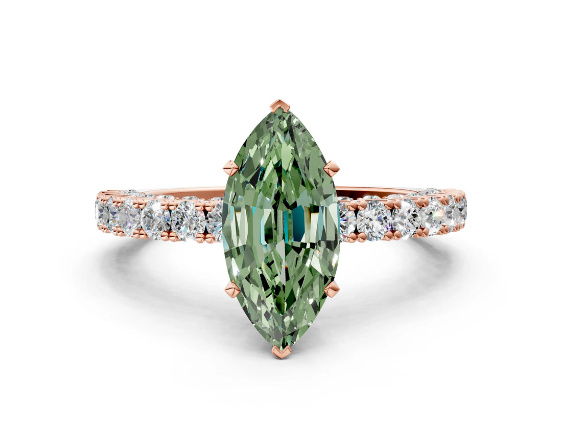 Rose gold Fancy Green Marquise Cut Diamond Pavé Band Solitaire Ring with Prong Setting_82