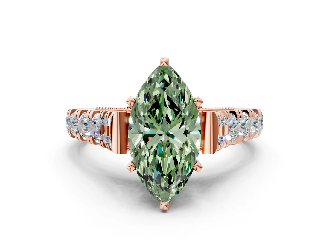 Rose gold Fancy Green Marquise  Cut Diamond Pavé Band Solitaire with Four-Prong Setting_15