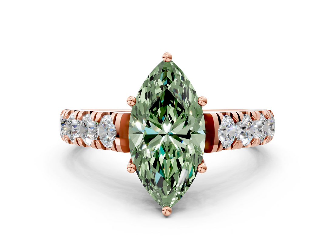 Rose gold Fancy Green Marquise  Cut Diamond Pavé Band Solitaire with Four-Prong Setting_3