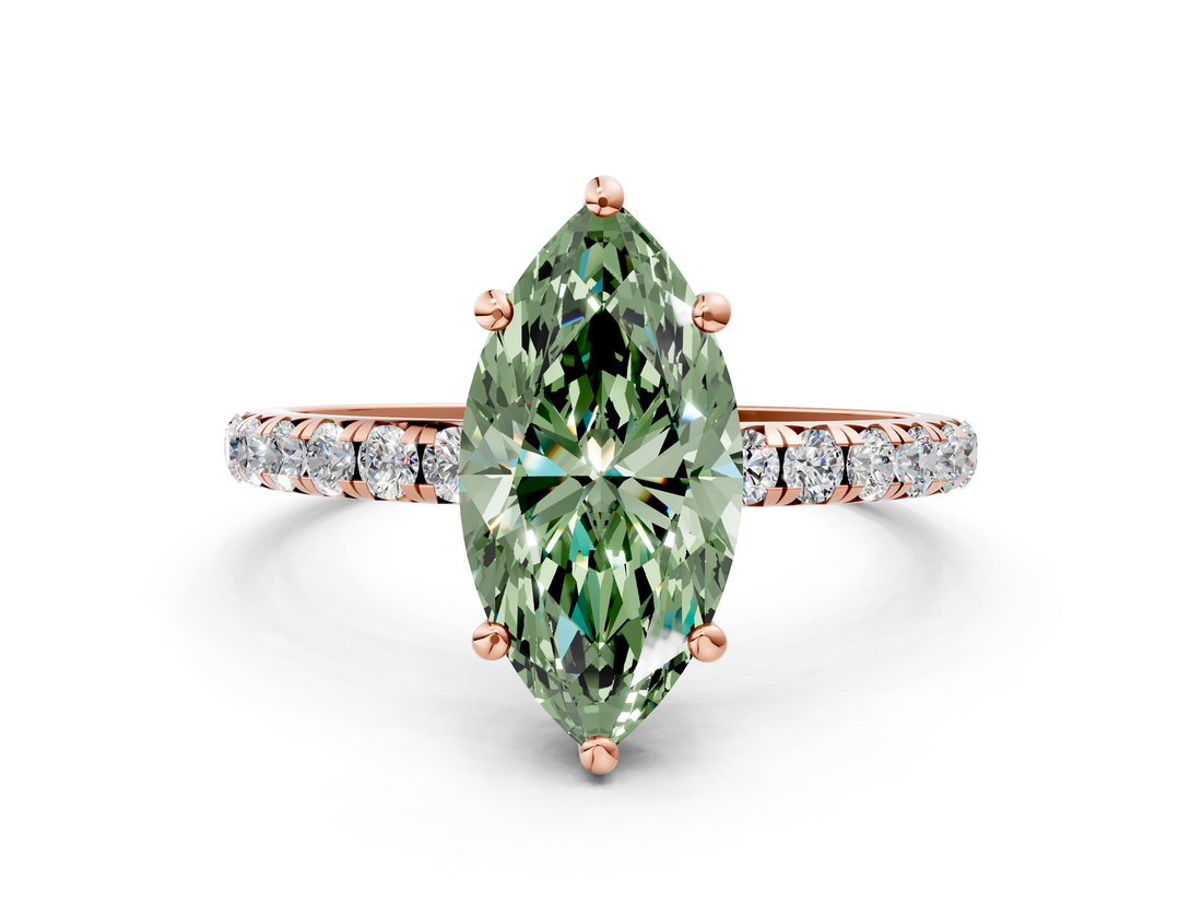 Rose gold Fancy Green Marquise  Cut Diamond Pavé Band Solitaire with Four-Prong Setting_3