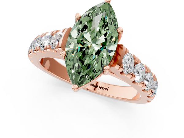 Rose gold Fancy Green Marquise  Cut Diamond Solitaire Ring with Micro Pave Band and Prong Setting