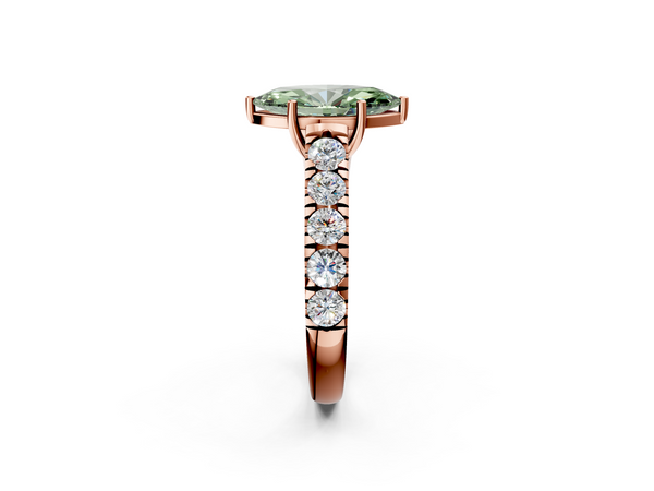 Rose gold Fancy Green Marquise  Cut Diamond Solitaire Ring with Micro Pave Band and Prong Setting