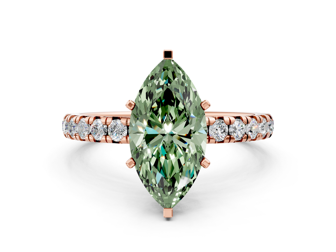 Rose gold Fancy Green Marquise  Cut Diamond Pavé Band with Four-Prong Setting_34