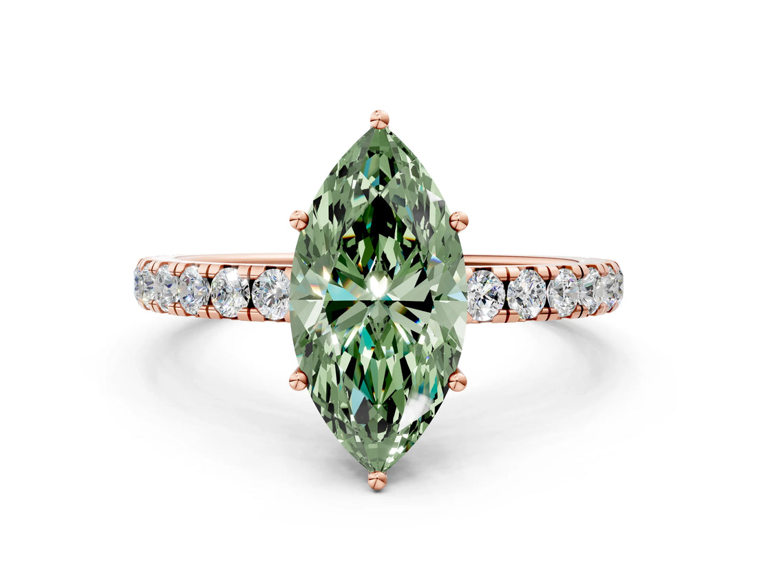 Rose gold Fancy Green Marquise Cut Diamond Pavé Solitaire Engagement Ring with Four-Prong Setting_73