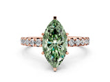 Rose gold Fancy Green Marquise Cut Diamond Pavé Solitaire Ring with Round Band and Prong Setting_12