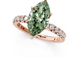 Rose gold Fancy Green Marquise Cut Diamond Pavé Solitaire Ring with Round Band and Prong Setting_13