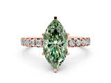 Rose gold Fancy Green Marquise Cut Diamond Pavé Solitaire Ring with Round Band and Prong Setting_24