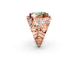 Rose gold Fancy Green Marquise Cut Diamond Pave Art Deco Split Shank Ring with Four-Prong Setting_2