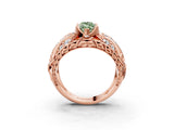 Rose gold Fancy Green Marquise Cut Diamond Pave Art Deco Split Shank Ring with Four-Prong Setting_3