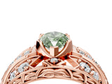 Rose gold Fancy Green Marquise Cut Diamond Pave Art Deco Split Shank Ring with Four-Prong Setting_4