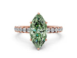 Rose gold Fancy Green Marquise Cut Diamond Pave Band Solitaire Ring with Four-Prong Setting_58