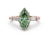 Rose gold Fancy Green Marquise  Cut Diamond Ring with Baguette Side Stones, Channel Set Band, and Four-Prong Setting_20