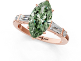 Rose gold Fancy Green Marquise  Cut Diamond Ring with Baguette Side Stones, Channel Set Band, and Four-Prong Setting_21