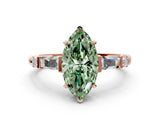 Rose gold Fancy Green Marquise  Cut Diamond Ring with Baguette Side Stones, Channel Set Band, and Four-Prong Setting_24