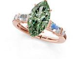 Rose gold Fancy Green Marquise  Cut Diamond Ring with Baguette Side Stones, Channel Set Band, and Four-Prong Setting_25