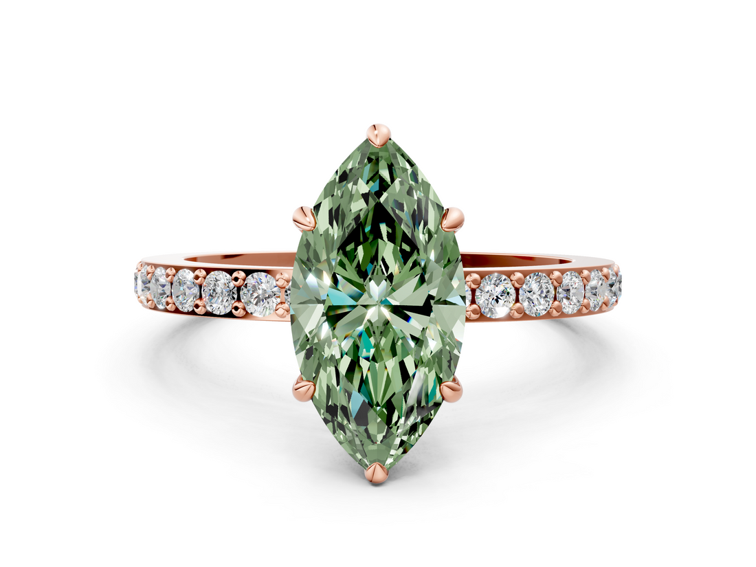 Rose gold Fancy Green Marquise  Cut Diamond Ring with Pavé Band and Four-Prong Setting_79