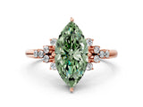 Rose gold Fancy Green Marquise Cut Diamond Ring with Side Stones and Four-Prong Setting_78