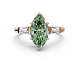 Rose gold Fancy Green Marquise  Cut Diamond Ring with Tapered Baguette Side Stones in Four-Prong Setting_3