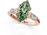Rose gold Fancy Green Marquise  Cut Diamond Ring with Tapered Baguette Side Stones in Four-Prong Setting_4