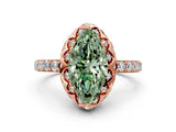 Rose gold Fancy Green Marquise Cut Diamond Scalloped Halo Engagement Ring with Round Shared Prong Band_12