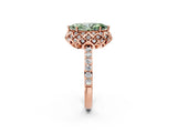 Rose gold Fancy Green Marquise Cut Diamond Scalloped Halo Engagement Ring with Round Shared Prong Band_14